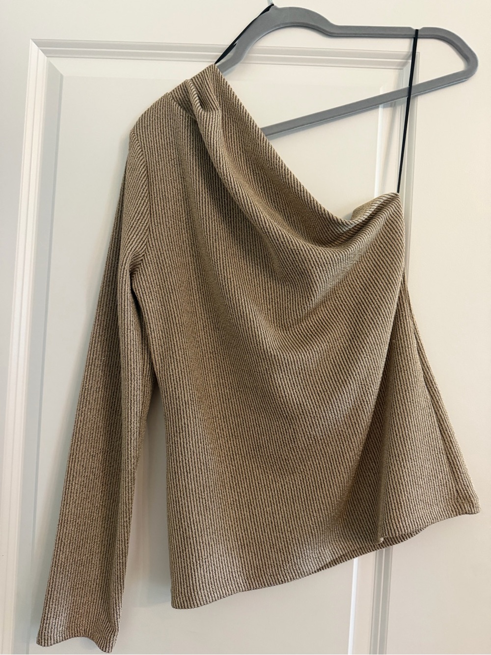 Zara Taupe Off-the-Shoulder Ribbed Sweater